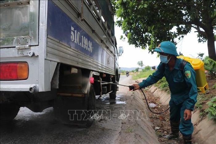 Chốt kiểm dịch động vật tại quốc lộ 27 đoạn qua xã Liên Hiệp, huyện Đức Trọng, tỉnh Lâm Đồng. Ảnh: Đặng Tuấn/TTXVN