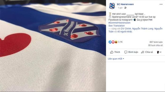 Thông báo trên trang chủ của CLB Heerenveen