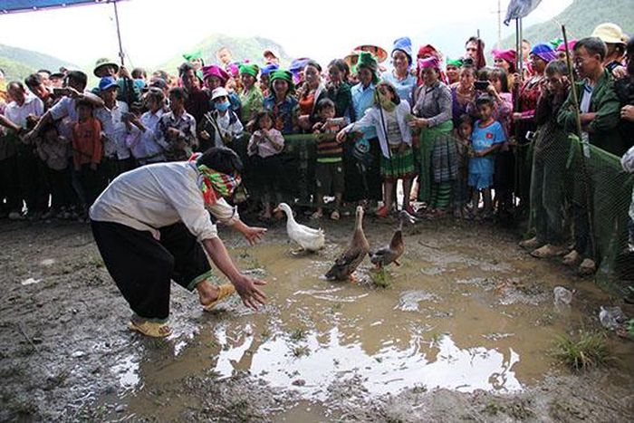 Trò chơi bịt mắt bắt vịt tại Lễ hội.