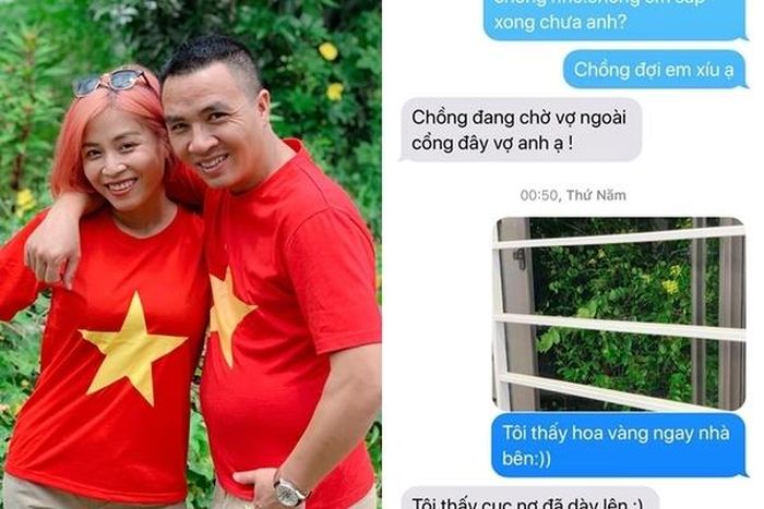 MC Hoàng Linh chia sẻ một đoạn tin nhắn giữa cô và chồng: “Chỉ là chút xíu thử thách mà ông trời dành tặng cho đôi già thôi. Vì giàn hoa vàng nhà hàng xóm, chúng mình nhất định sẽ làm được người yêu nhé. Cảm ơn chồng em, người đàn ông luôn ủng hộ em trong mọi chuyện kể cả những quyết định ‘điên rồ’ nhất”.