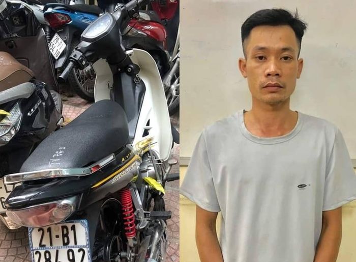 Đối tượng Lực và tang vật các vụ cướp tài sản mà Lực gây ra. Ảnh: CACC