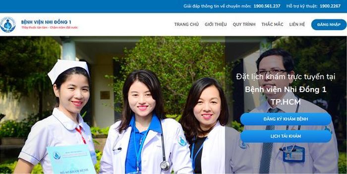 Giao diện website khám và thanh toán trực tuyến của Bệnh viện Nhi đồng 1