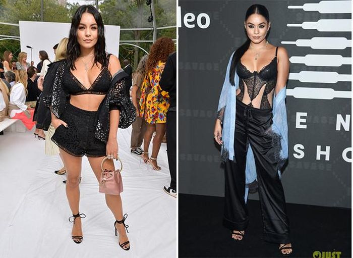 Ngôi sao phim High School Musical Vanessa Hudgens không thường xuyên diện trang phục gợi cảm nhưng đôi khi cô cũng phá lệ. Là khách mời cho 2 show diễn của Valentina và Rihanna, Hudgens gợi cảm hơn bao giờ hết với trang phục phối áo bra màu đen.