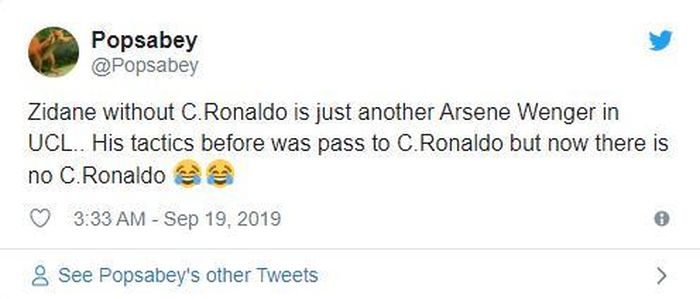 Zidane mà không có C.Ronaldo thì chẳng khác gì Arsene Wenger. Chiến thuật của ông ấy là chuyền bóng cho C.Ronaldo nhưng bây giờ không còn C.Ronaldo nữa