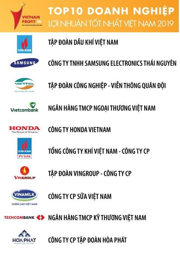Top 10 doanh nghiệp có lợi nhuận tốt nhất năm 2019