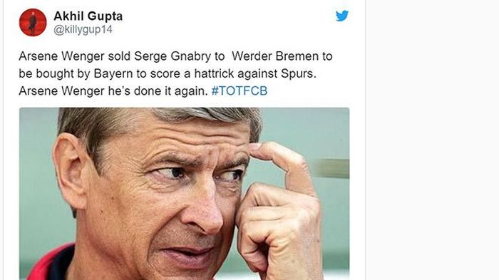 Arsene Wenger bán Gnabry cho Bremen rồi sau đó Bayern mua lại. Giờ thì anh ta lập hat-trick vào lưới Tottenham. Wenger lại khiến Spurs ôm hận