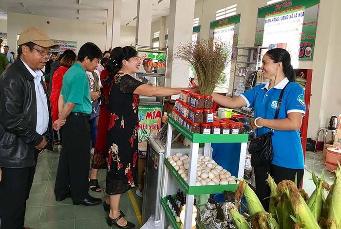 Nhiều mặt hàng nông sản địa phương được trưng bày tại Chợ phiên Cửa khẩu Lệ Thanh. Ảnh: Hà Duy