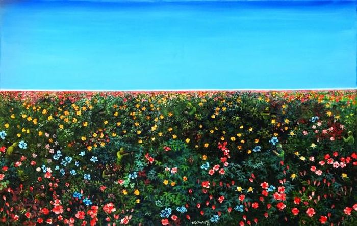 Tác phẩm “Khúc nhạc dạo không số”, màu tổng hợp trên vải bố, 75cm x 115cm, 2019