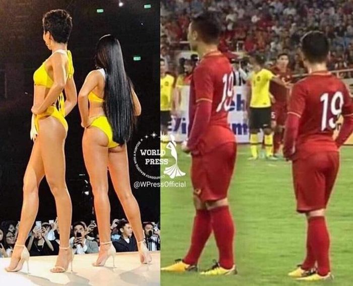 Dáng đứng của Quang Hải trong trận gặp Malaysia được ví với...với H'Hen Niê khi thi hoa hậu trên đấu trường quốc tế.