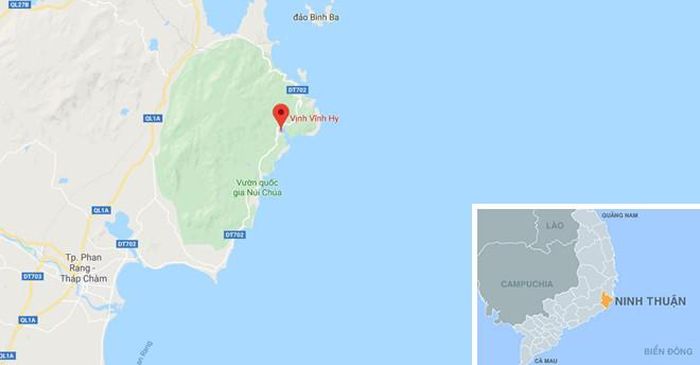 Vịnh Vĩnh Hy, nơi cá bớp nuôi lồng bè mặc "bệnh lạ". Ảnh: Google Maps.