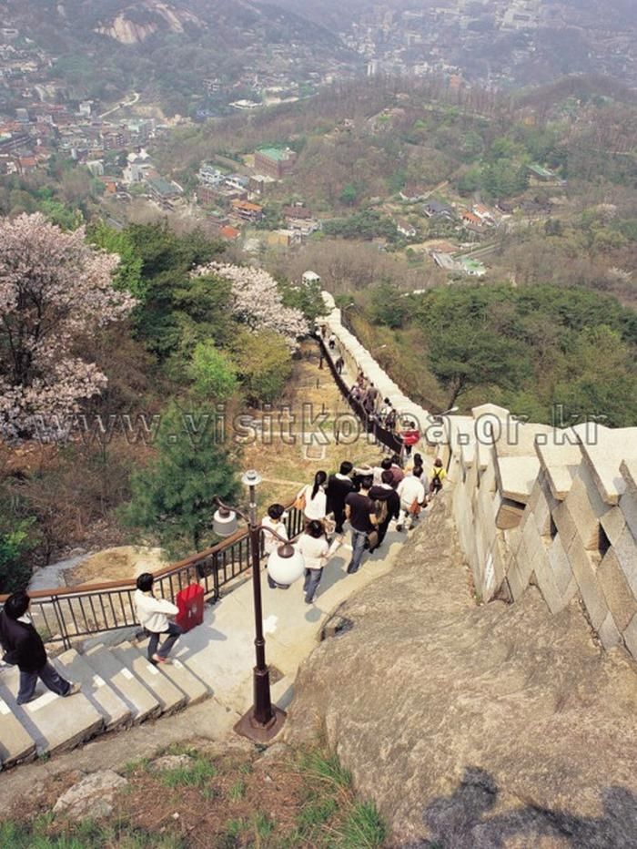 Con đường trải dài tường thành Bugaksan cũng là điểm ngắm lá vàng đẹp