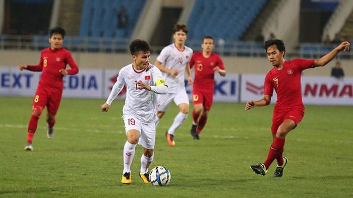 Quang Hải giúp U23 Việt Nam đánh bại U23 Indonesia 1-0 ở vòng loại U23 châu Á tại Mỹ Đình tháng 3 năm nay. Ảnh: Hoàng Linh