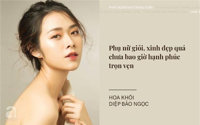 "Mẹ đơn thân" Diệp Bảo Ngọc gây xúc động khi kể về cú sốc ly hôn. Cô nói: "Cá nhân Ngọc là một người phụ nữ hiện đại, tự chủ thích lao ra ngoài thương trường kiếm tiền. Thế nên việc chu toàn cho tình cảm hai đứa, chăm sóc cho đối phương không làm họ hài lòng. Giỏi làm kinh tế sẽ kém về mặt này mặt kia nên sau này khi yêu một ai, Ngọc hạ đam mê cá nhân xuống một chút".