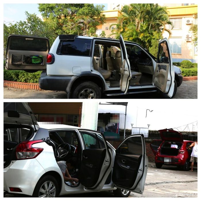 Sau mưa lụt, nước ngập sàn nhiều xe phải hong khô nội thất. Ảnh: Việt Phương