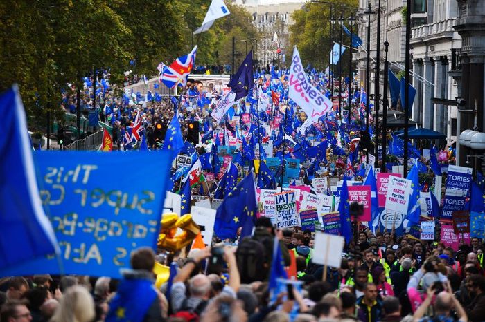 Trong khi các nghị sĩ đang thảo luận căng thẳng về thỏa thuận Brexit mà chính phủ của ông Johnson đạt được với EU, nhiều người vẫn phản đối kế hoạch này và cho rằng dù cho bản thỏa thuận của ông Johnson có được thông qua, tiến trình Brexit trên thực tế vẫn phải còn rất lâu mới hoàn thành, và tốt nhất là không nên để điều đó diễn ra. Ảnh: AFP.