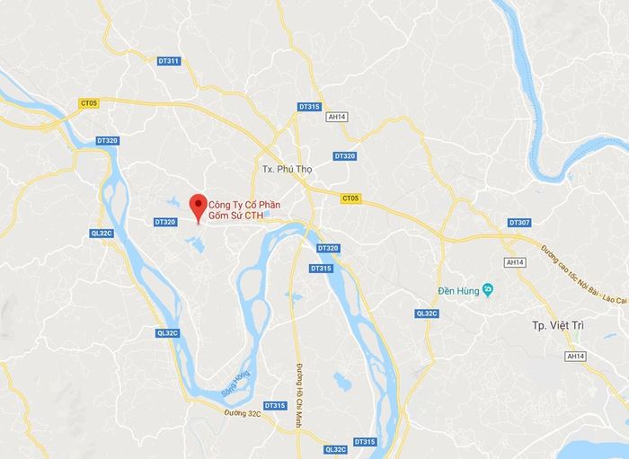 Công ty CP Gốm Sứ Thanh Hà - CTH ở khu 6, phường Thanh Vinh, thị xã Phú Thọ, tỉnh Phú Thọ. Ảnh: Google Maps.