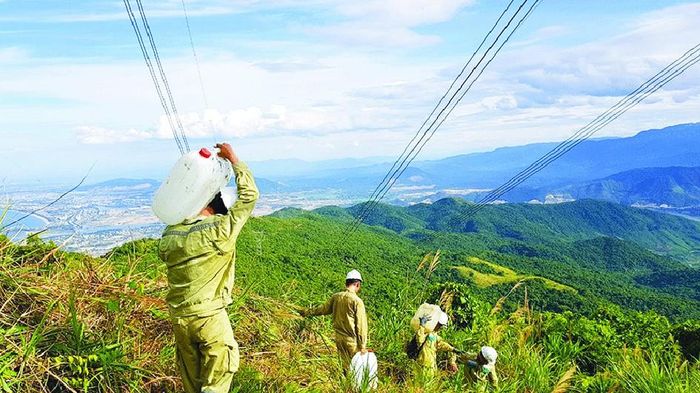 Vác từng can nước lên núi Hải Vân xử lý sự cố điện lưới quốc gia