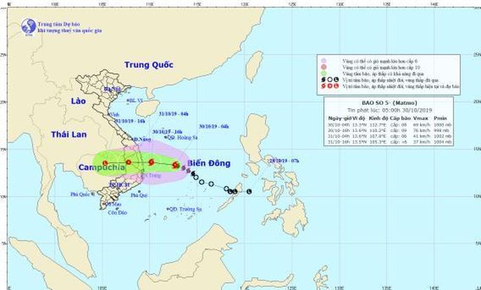 Hướng di chuyển của bão số 5.