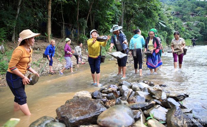 Làm chiếc cầu dân sinh tuy nhỏ nhưng nhiều công đoạn và đòi hỏi sự hợp sức của nhiều người dân, từ đàn ông khỏe mạnh cho đến phụ nữ, người già... Ảnh: Hồ Phương