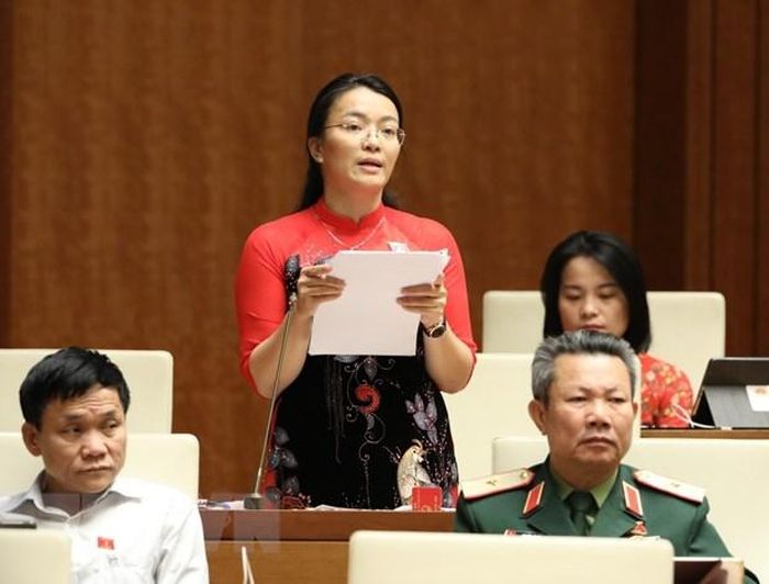 Đại biểu Quốc hội tỉnh Nghệ An Hoàng Thị Thu Trang phát biểu. (Ảnh: Văn điệp/TTXVN)
