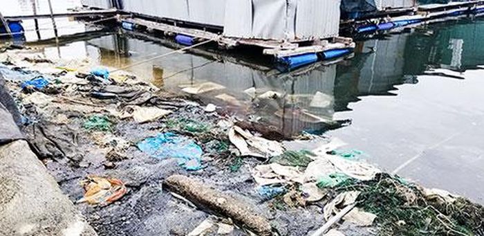  Nước biển và cát ven bờ vịnh Cam Ranh, đoạn sát Lăng Ông Nam Hải đã biến thành màu đen do ô nhiễm). 