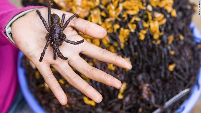 Nhện khổng lồ Tarantula là món ăn rất được ưa chuộng ở Campuchia. Khi chiên lên, chúng có vị mặn và giá 1 USD mỗi con. Đây là mức giá khá đắt so với mặt bằng chung, vì thu nhập của người dân tại đây chỉ khoảng 6 USD/ngày.