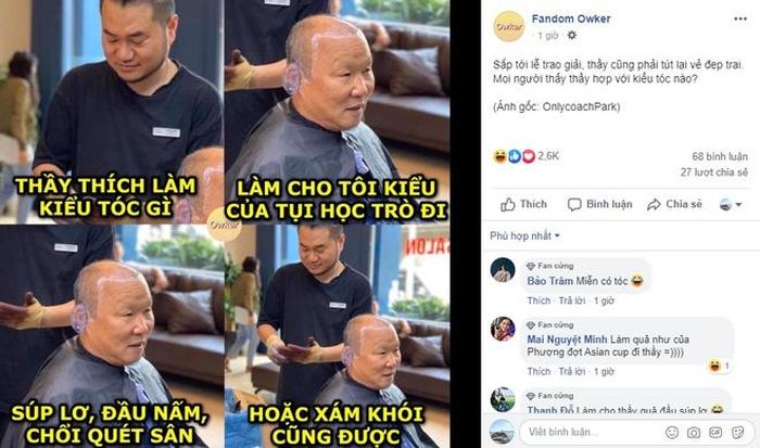 Fanpage Fandom Owker gợi ý các kiểu tóc mới cho thầy Park. Ảnh: Chụp màn hình.