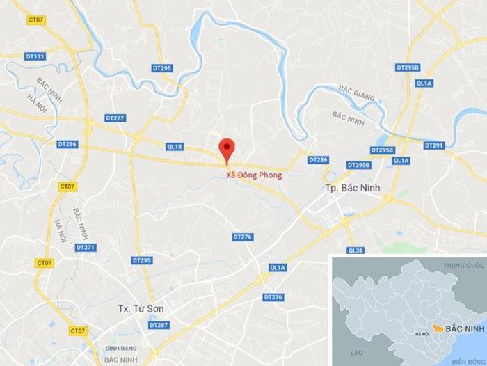 Xã Đông Phong, huyện Yên Phong, tỉnh Bắc Ninh, nơi xảy ra hỏa hoạn. Ảnh: Google Maps.