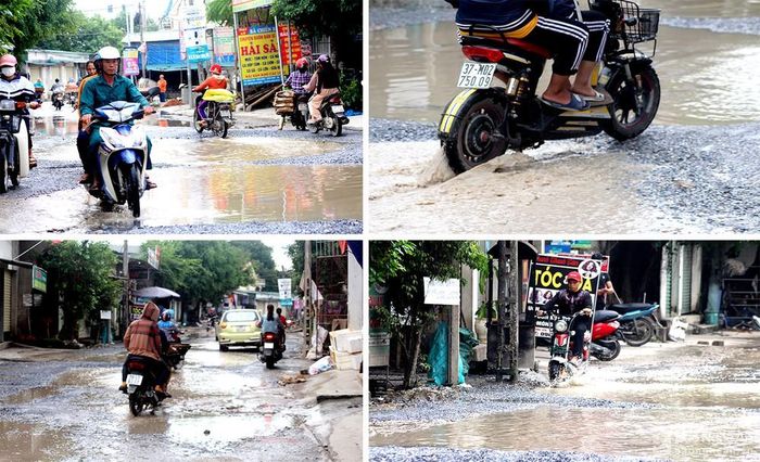 Đường hư hỏng, xuống cấp tiềm ẩn nguy cơ tai nạn cho người tham gia giao thông ở Diễn Châu. Ảnh: Việt Hùng.