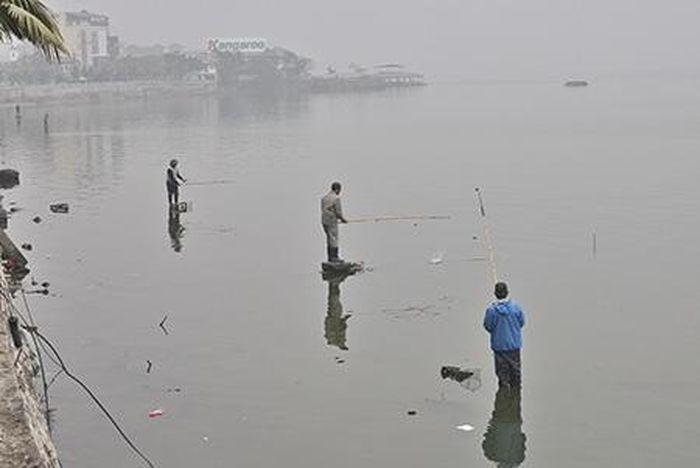 Câu cá ở Hồ Tây. Ảnh: Dân trí