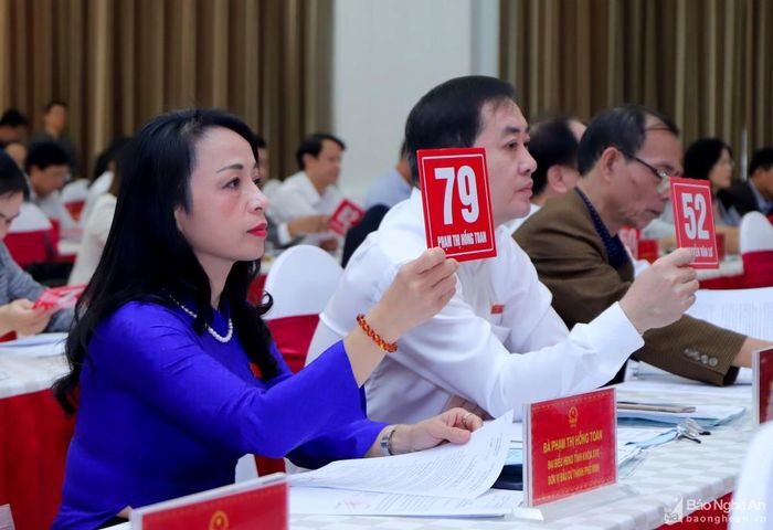 Đại biểu HĐND tỉnh biểu quyết thông qua nghị quyết. Ảnh: Thành Duy