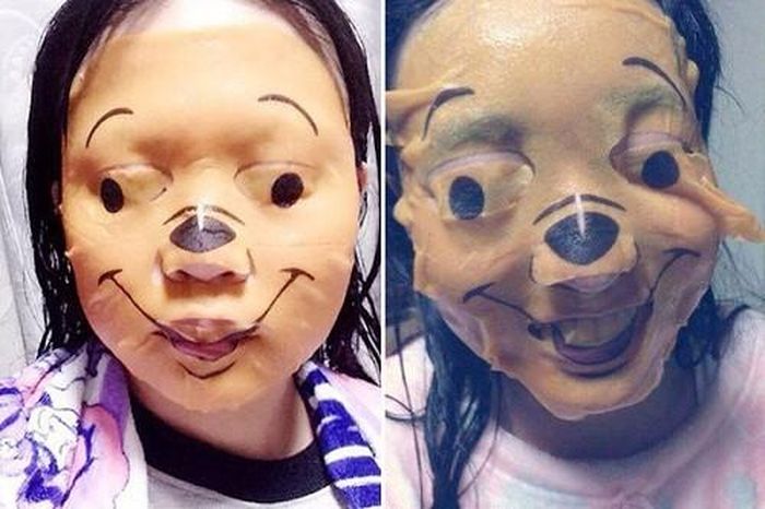 Mới đây, hình ảnh một cô gái mua và sử dụng mặt nạ dưỡng da gấu Pooh được đăng tải trên mạng xã hội khiến ai nấy đều hết hồn.