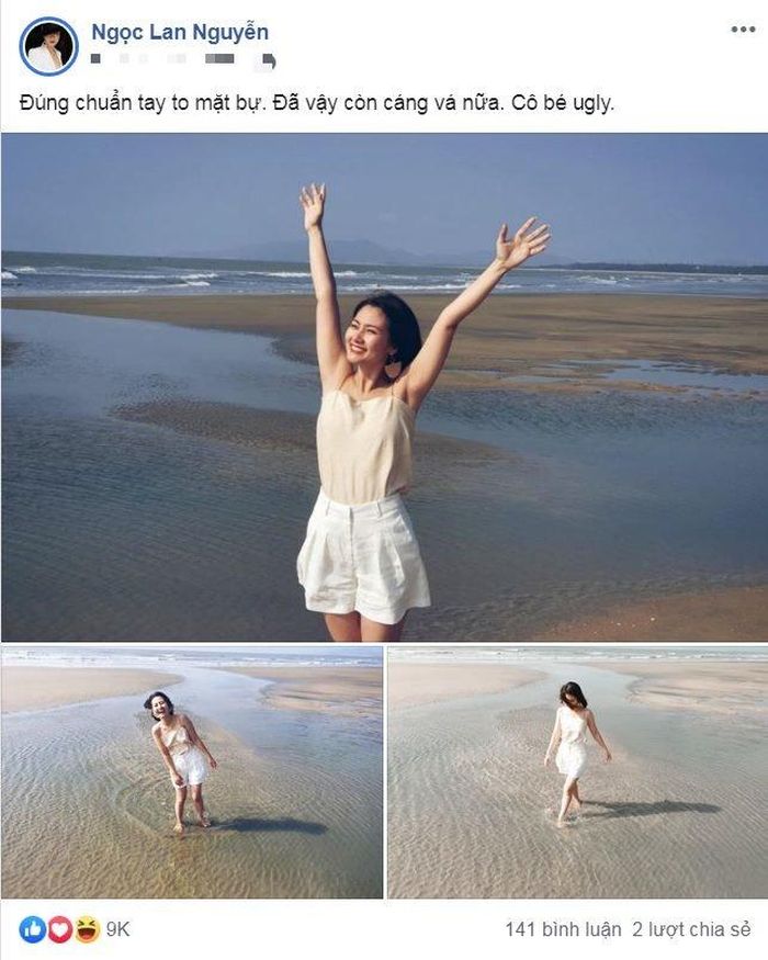 Ngọc Lan đăng tải loạt ảnh diện áo hai dây, quần short, gương mặt rạng rỡ, tươi tắn ở biển.