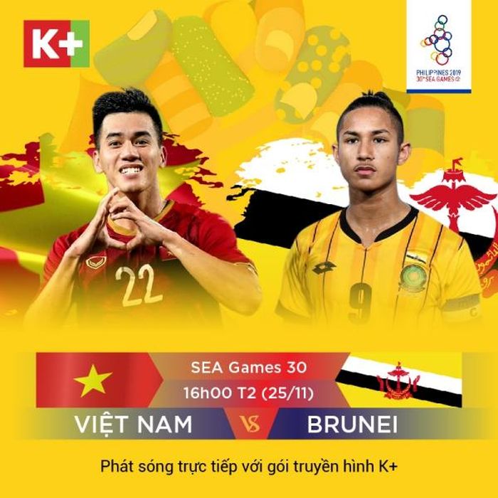 K+ sẽ phát sóng trận mở màn bảng B giữa Việt Nam và Brunei vào lúc 15h ngày 25/11.