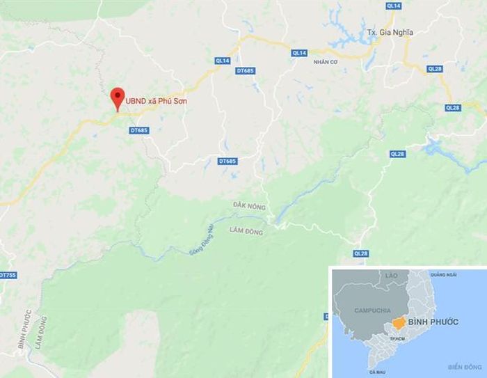Xã Phú Sơn, huyện Bù Đăng, tỉnh Bình Phước, nơi xảy ra tai nạn. Ảnh: Google Maps.