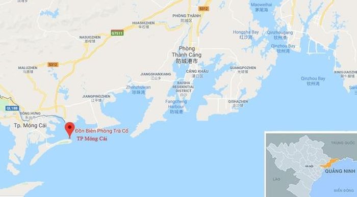 Vùng biển Trà Cổ giáp ranh giữa Việt Nam và Trung Quốc. Ảnh: Google Maps
