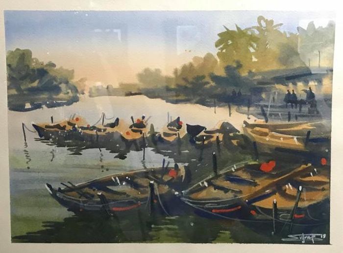 Tranh “Hoian, Sun and boats” của họa sĩ Plotnikov Evgraf Evgenievich