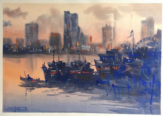 Tranh “Danang, Sunset On Han river” của họa sĩ Plotnikov Evgraf Evgenievich