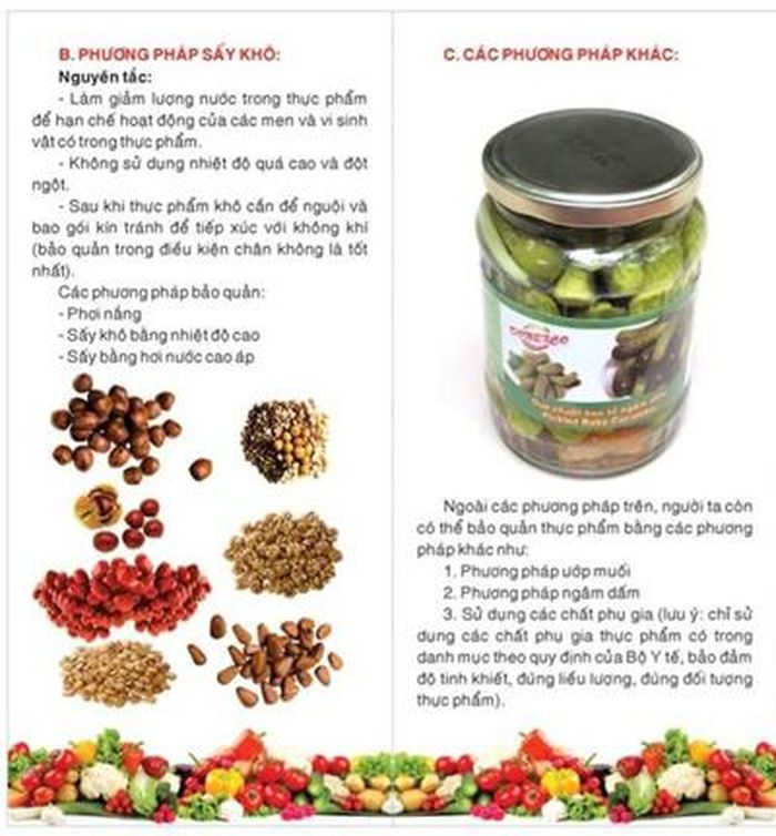 Bảo quản thực phẩm bằng sấy khô và các phương pháp khác.