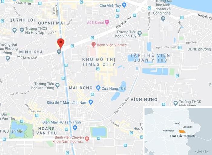 Cầu Mai Động, nơi phát hiện thi thể nam thanh niên. Ảnh: Google Maps.