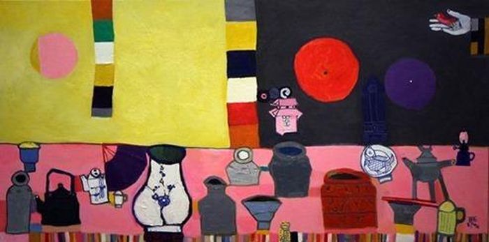Tác phẩm “Rằm tháng Bảy” của Đặng Xuân Hòa (sơn dầu, 90cm x 190cm)