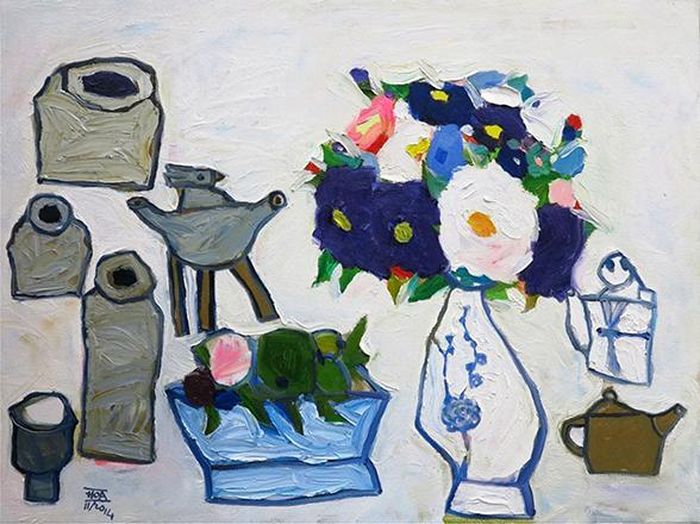 Tác phẩm “Hoa giữa ngày trăng” của Đặng Xuân Hòa (sơn dầu, 60cm x 80cm) 