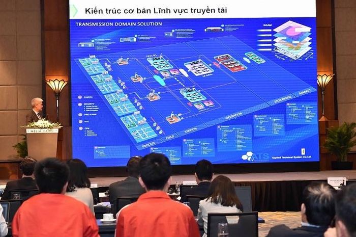 Diễn giả chia sẻ về công nghệ lưới điện thông minh trong lĩnh vực truyền tải (Ảnh: GIZ)