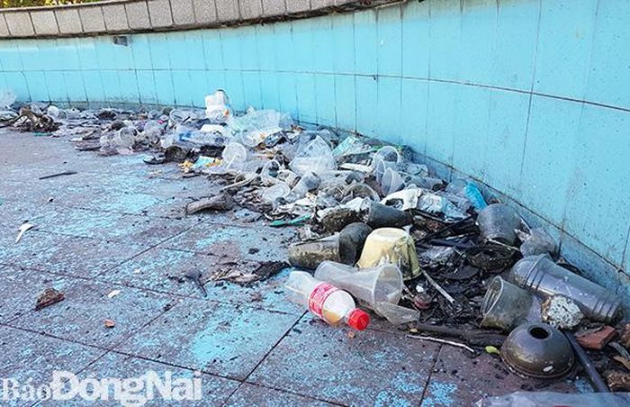 Hồ nước ở công viên khu Trung tâm hành chính huyện Thống Nhất nhếch nhác vì nhiều rác thải. Ảnh: P.Phú