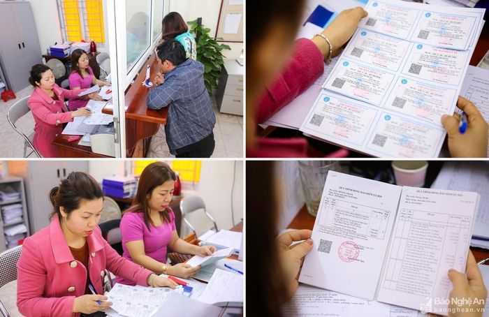 Hướng dẫn người dân làm thủ tục BHYT. Ảnh tư liệu Đức Anh
