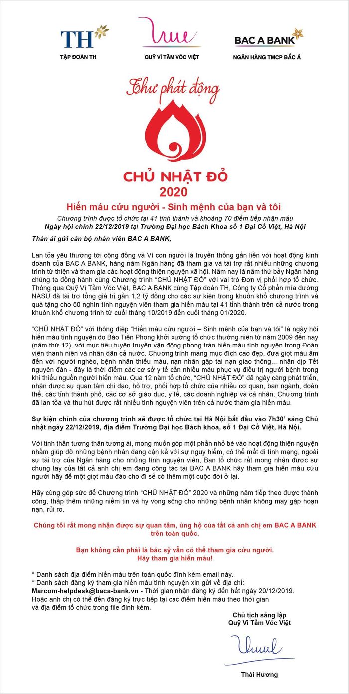 Thư phát động của bà Thái Hương