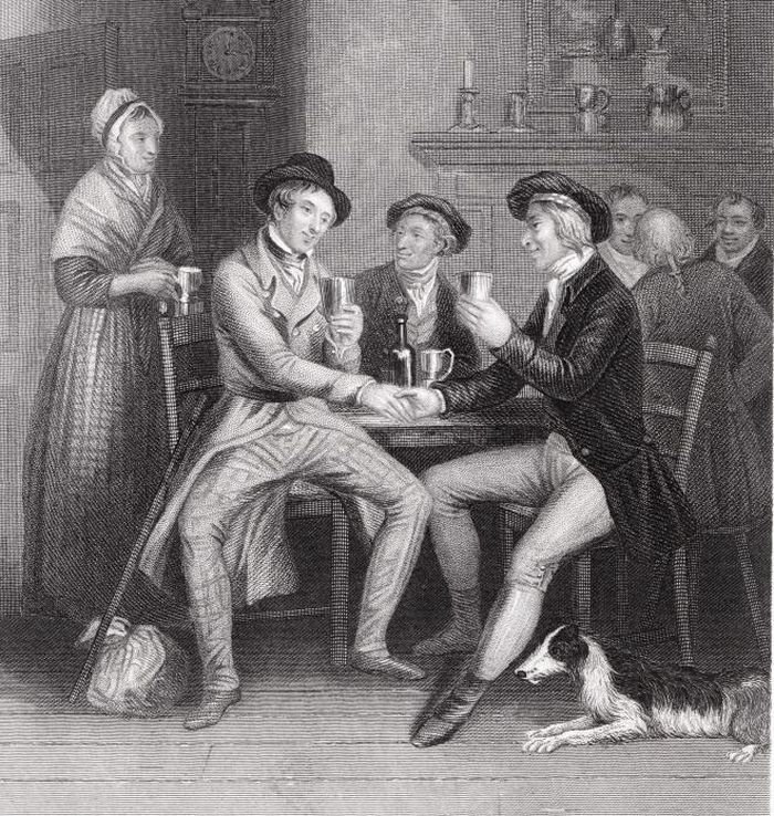 Tranh minh họa của John Masey Wright và John Rogers về bài thơ “Auld Lang Syne”, vẽ năm 1841
