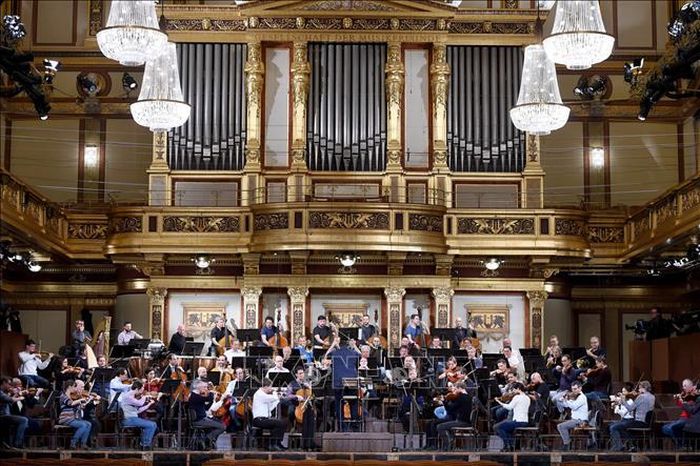 Các nghệ sĩ biểu diễn hòa nhạc chào đón Năm mới 2020 tại Vienna, Áo, ngày 27/12/2019. Ảnh: THX/TTXVN