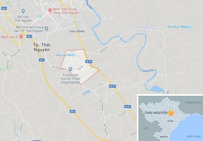  Phuờng Phú Xá, TP Thái Nguyên (khoanh đỏ) - nơi phát hiện người đàn ông tử vong. Ảnh: Google Maps. 