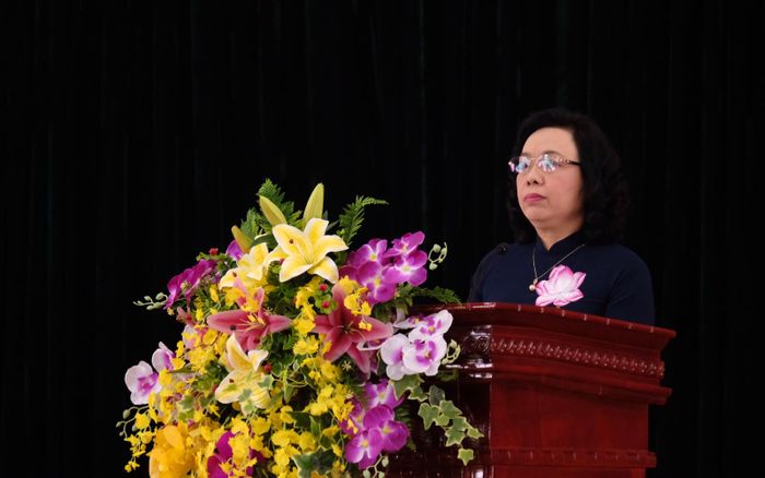 Đồng chí Ngô Thị Thanh Hằng, Ủy viên Trung ương Đảng, Phó Bí thư Thường trực Thành ủy Hà Nội phát biểu tại Hội nghị.